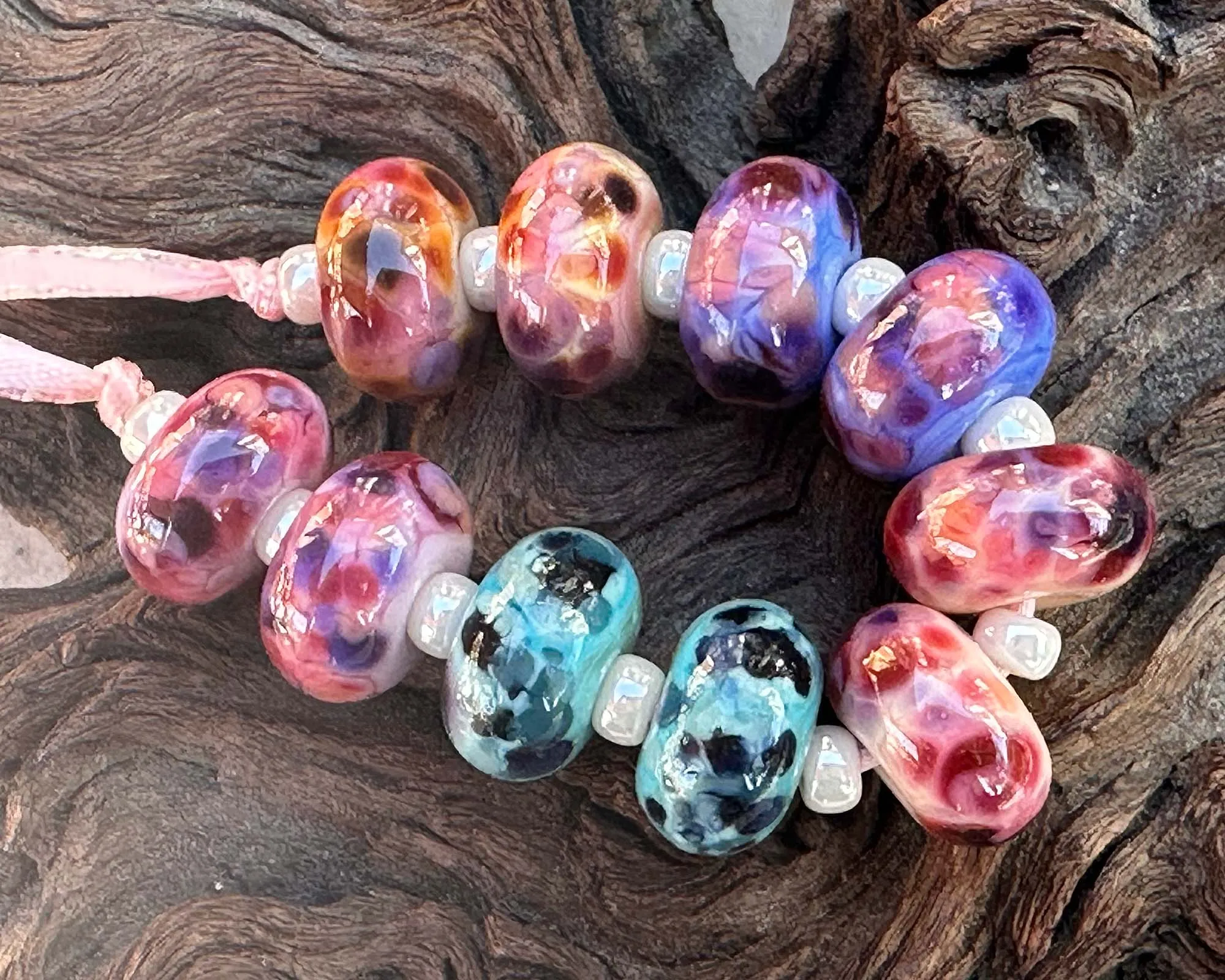 10 Mosaic Mix Lampwork Beads Set SRA
