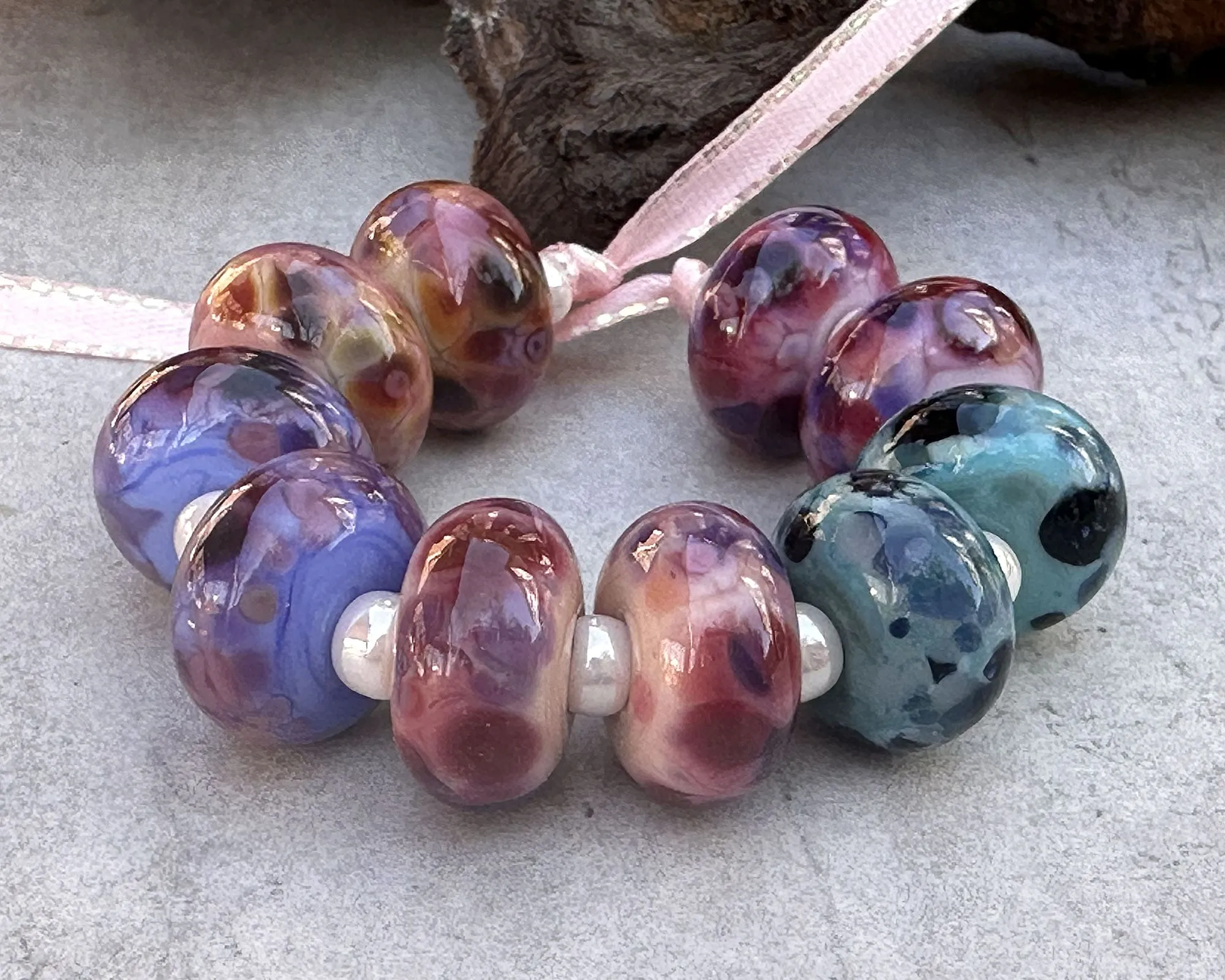 10 Mosaic Mix Lampwork Beads Set SRA