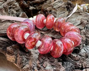 15 Dark Pink Glimmer Swirl Lampwork Beads Set SRA