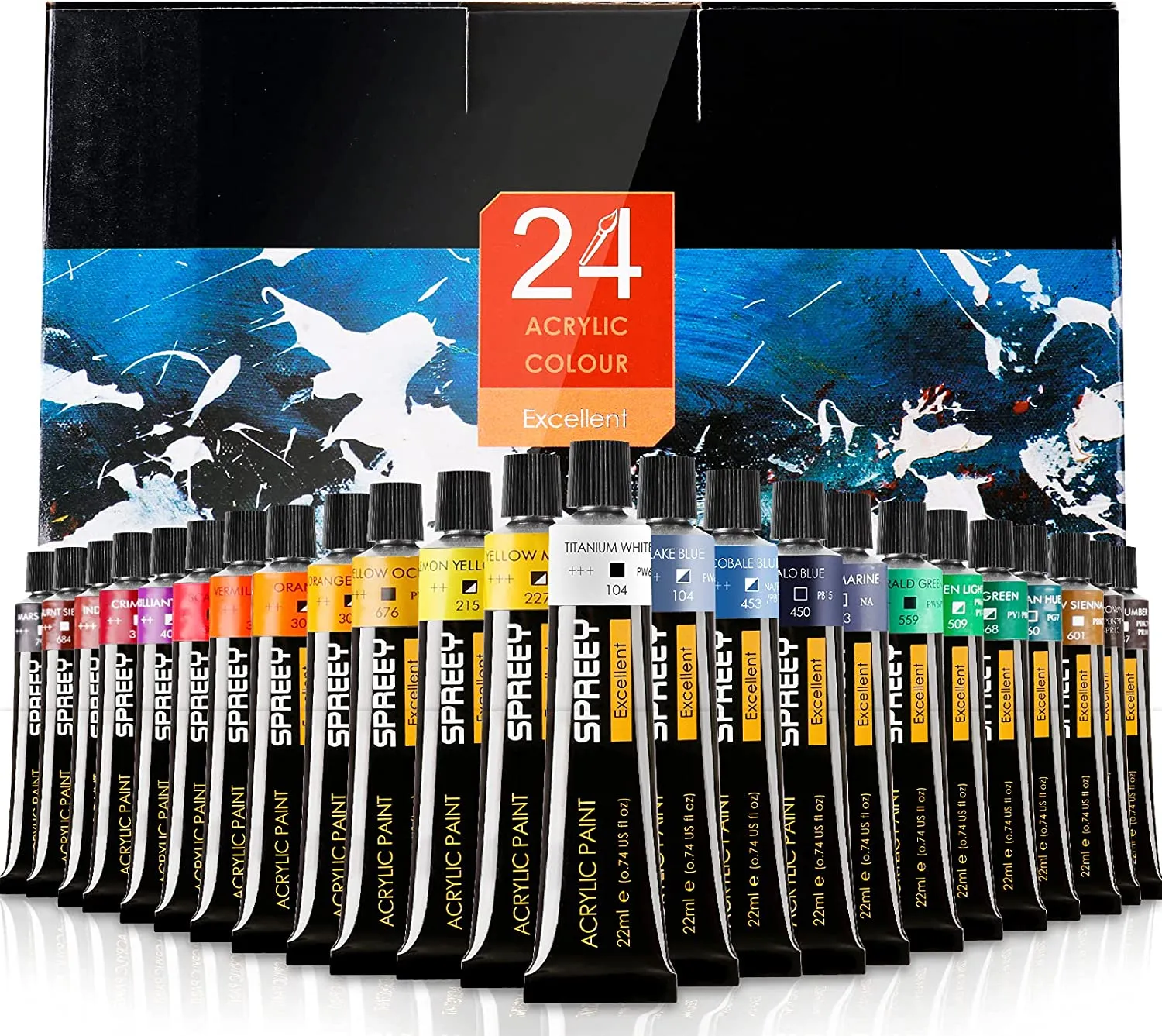 Acrylic Paint Set, 24 Colors /Tubes (22ml,0.74oz)