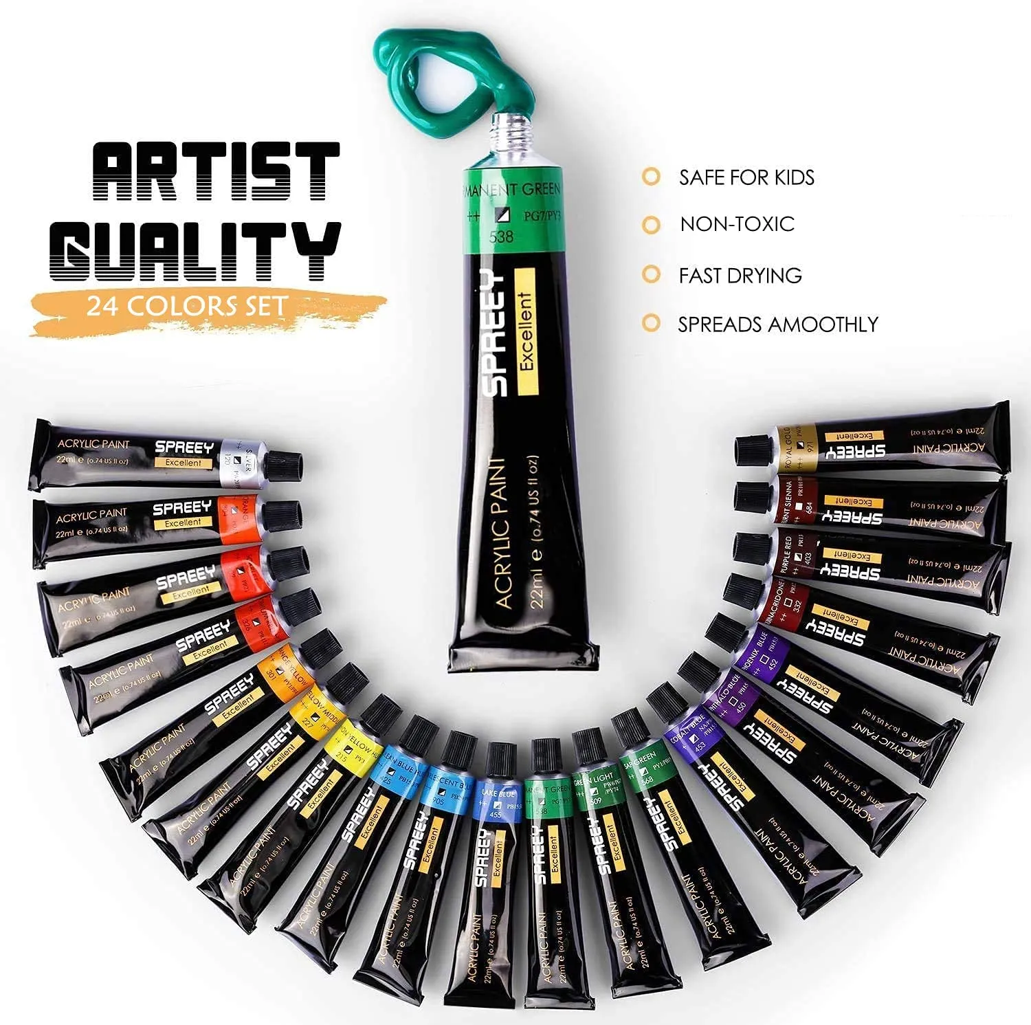 Acrylic Paint Set, 24 Colors /Tubes (22ml,0.74oz)
