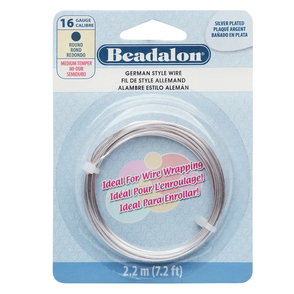 Beadalon Craft Wire, German Style Round Copper Wire 16 Gauge, Silver Plated
