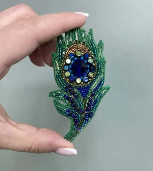 Beadwork kit for creating brooch Crystal Art "Peacock feather" BP-353C