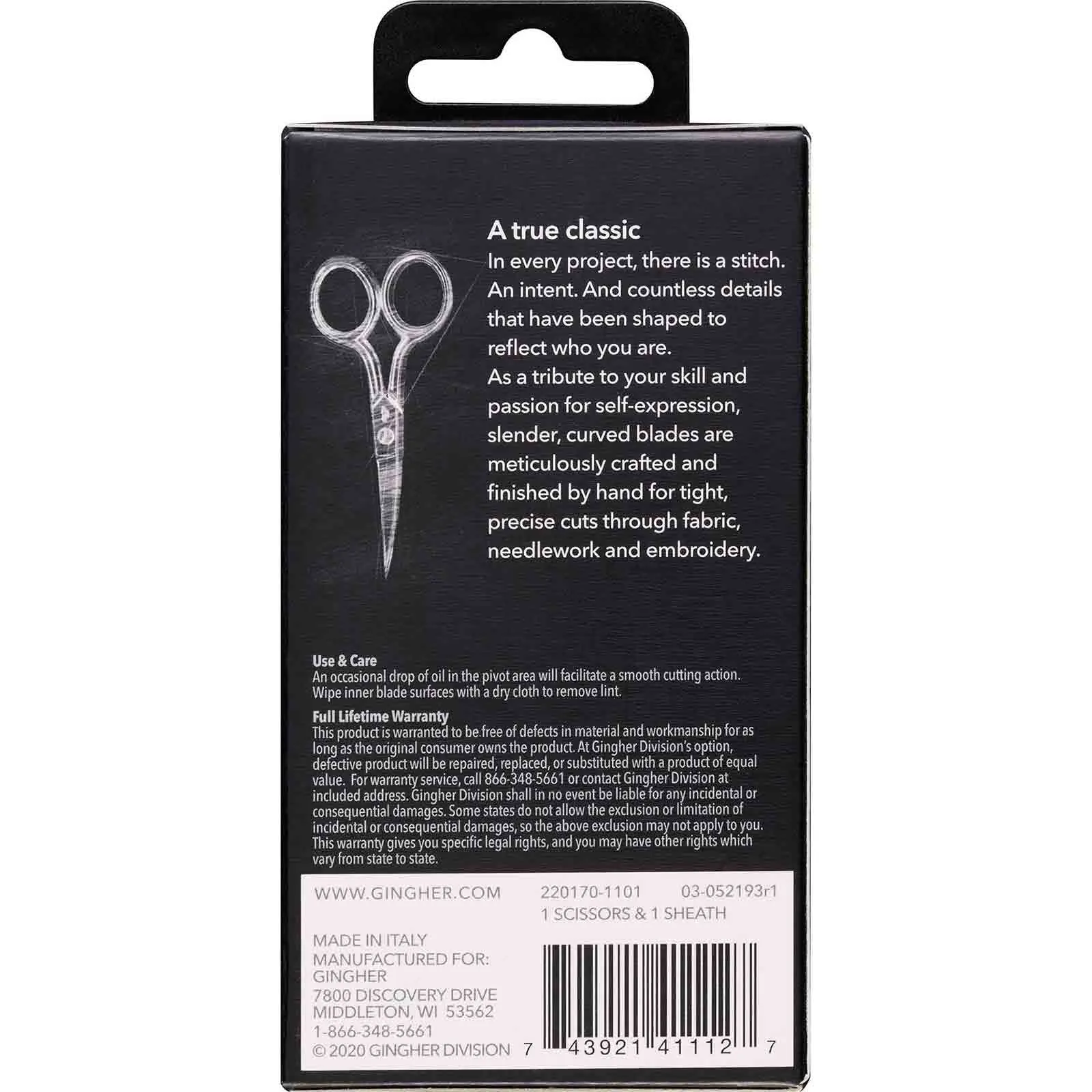 Gingher 220170 Forged 4 inch Curved Embroidery Scissors