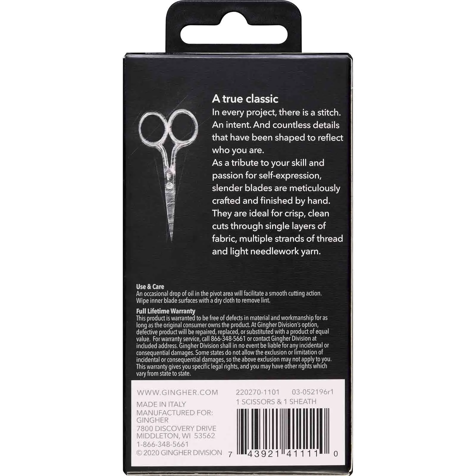 Gingher 220270 Forged 4 inch Embroidery Scissors with Sheath