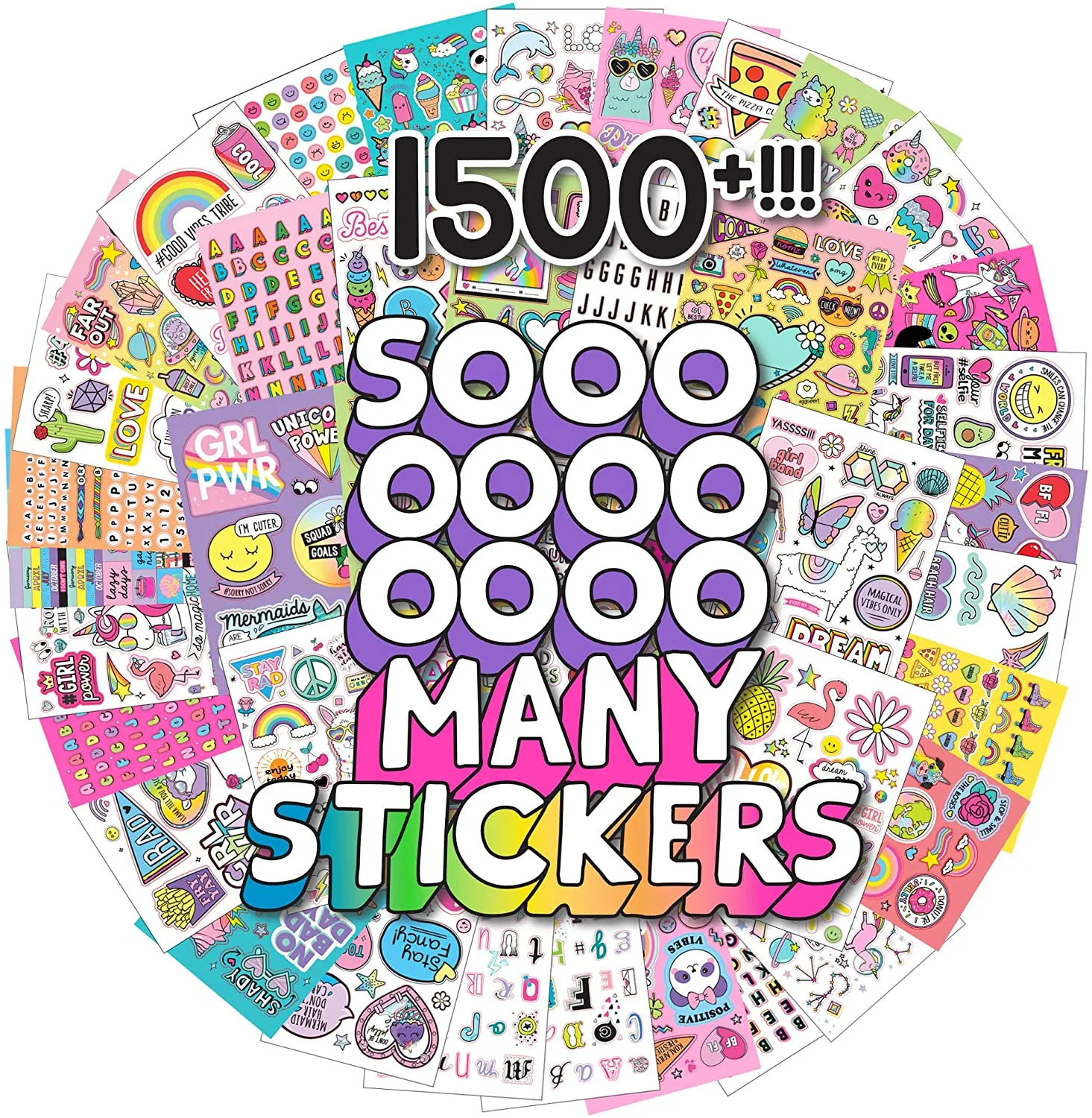 Just My Style 1500  Sticker Book by Horizon Group USA,Positivity Quotes, Sweet Treats,VSCO Girl, Unicorns & Much More On 43 Pages