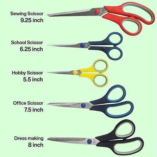 Katzco Stainless Steel Multi-Purpose Scissors Set - 5 Pieces Comfort Grip Scissors,