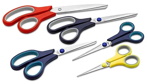 Katzco Stainless Steel Multi-Purpose Scissors Set - 5 Pieces Comfort Grip Scissors,