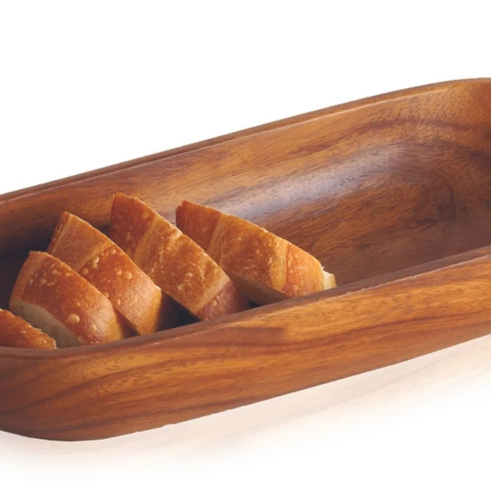 Long Acacia Wood Oval Bowl