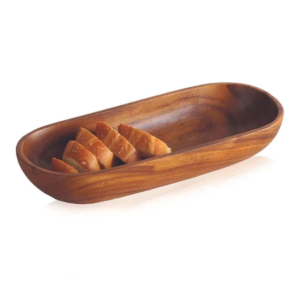 Long Acacia Wood Oval Bowl