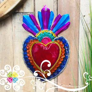 Medium Heart Magenta Blue Crown - Hojalata Wall Decor