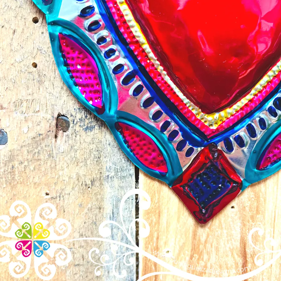 Medium Heart Orange Blue Crown - Hojalata Wall Decor