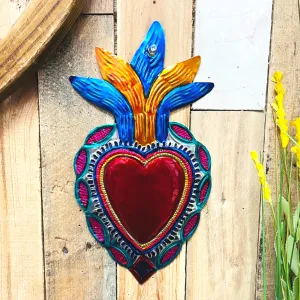 Medium Heart Orange Blue Crown - Hojalata Wall Decor