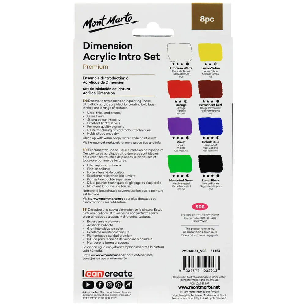 Mont Marte Dimension Acrylic Intro Set 8pc x 18ml
