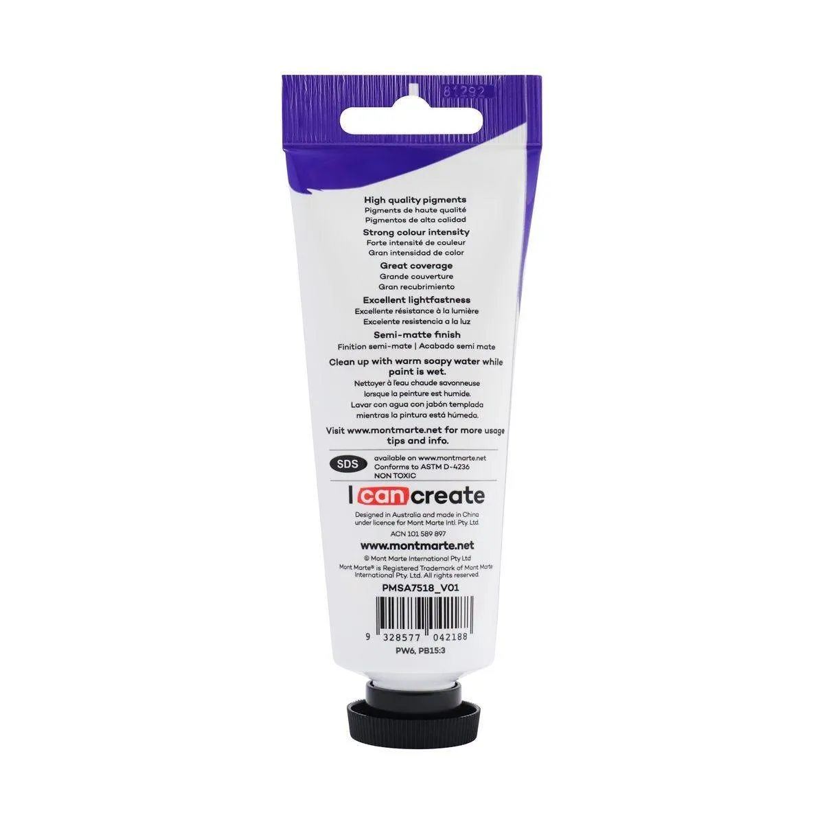 Mont Marte Satin Acrylic Paint Tube 75ml - Sky Blue