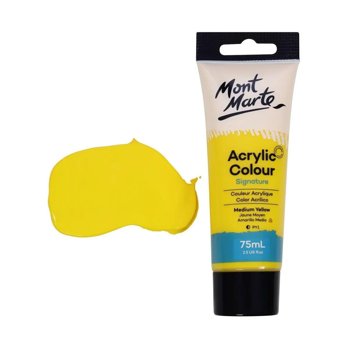 Mont Marte Studio Acrylic Paint Tube 75ml - Medium Yellow