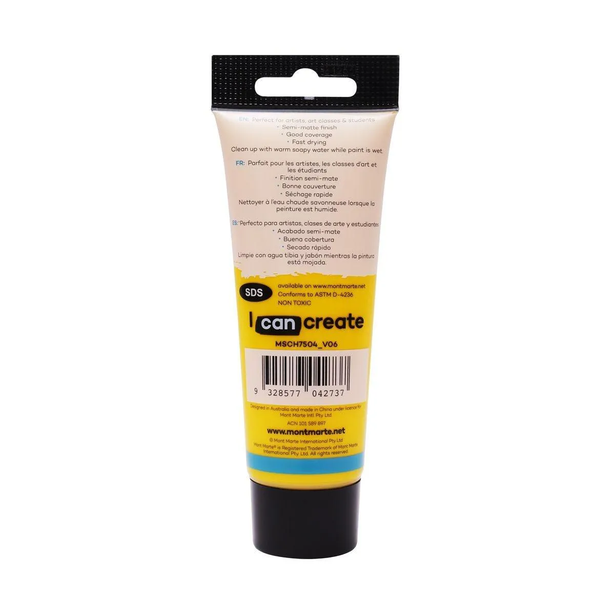 Mont Marte Studio Acrylic Paint Tube 75ml - Medium Yellow