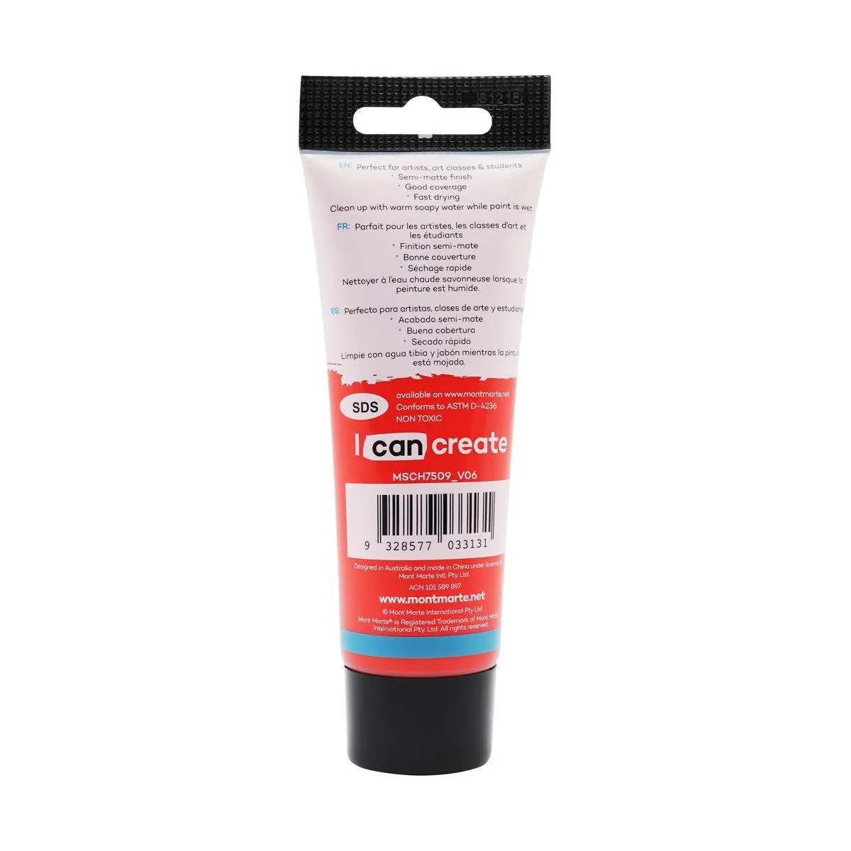 Mont Marte Studio Acrylic Paint Tube 75ml - Vermillion