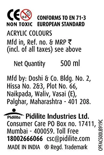 Pidilite Fevicryl Acrylic Color 500ml Yellow Ochre