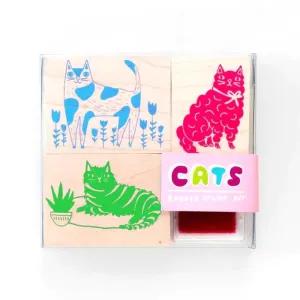 Yellow Owl Small Rubber Stamp Kit - Cats